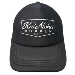 Kai Aloha Supply Maui Trucker Hat Black One Size Mesh Snapback Wave Patch Logo